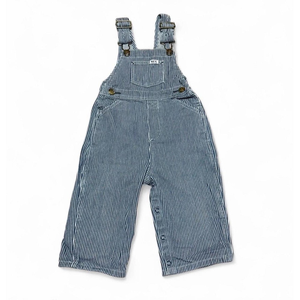 Vintage KEY Toddler 12M Hickory Stripe Denim Bib Overalls USA Fits 24M